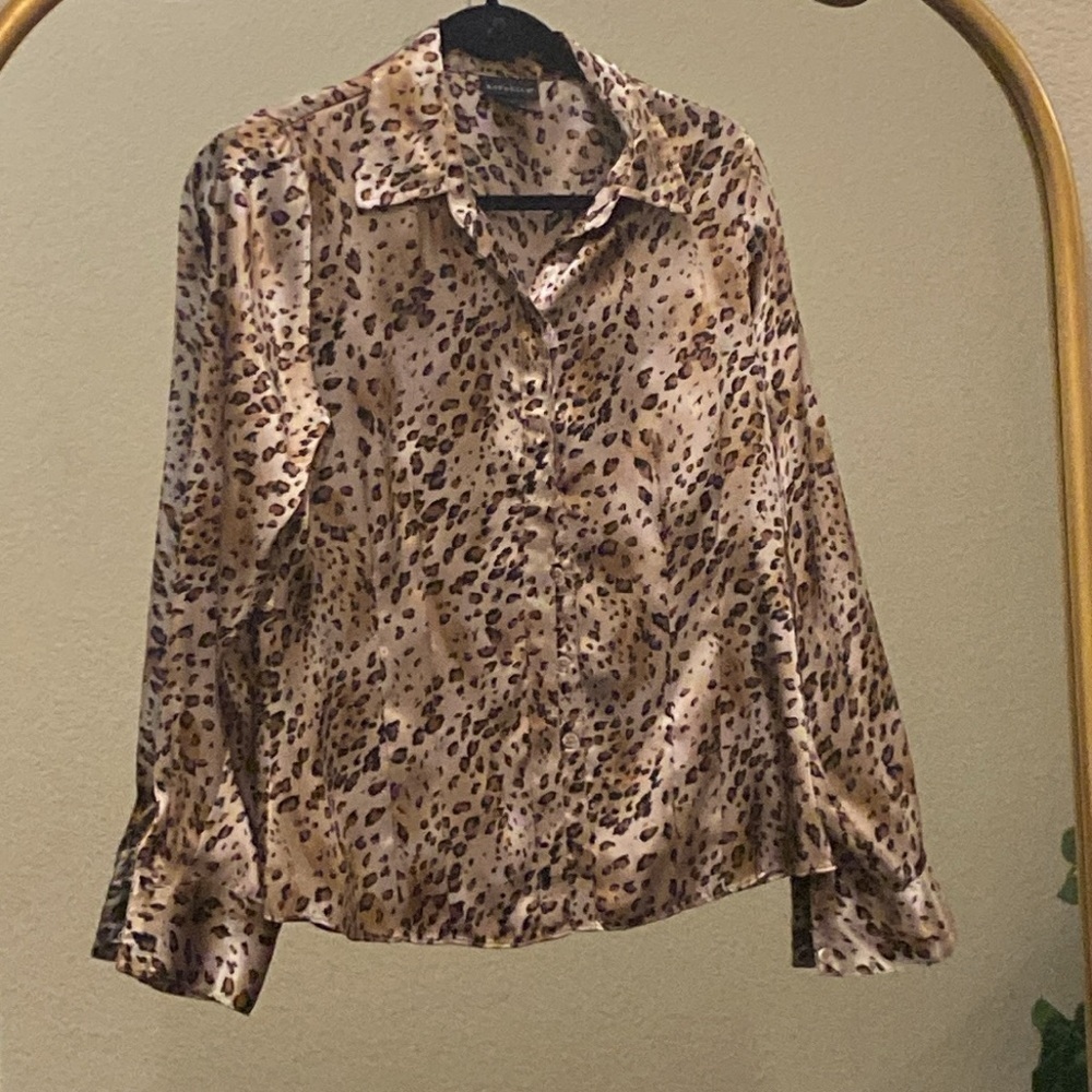 RAFAELLA Women's Long Sleeve Polyester Blouse Button Down Animal Print Size 10